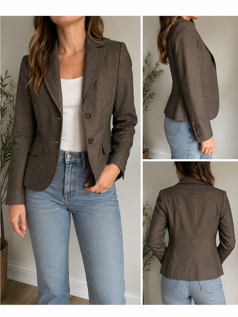 Ann Taylor Petites 2P Brown Tailored Two Button Blazer Career Jacket
